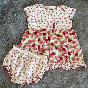 Vintage Koala Baby Strawberry Dress + Diaper Cover Set Baby Girl 12 Months